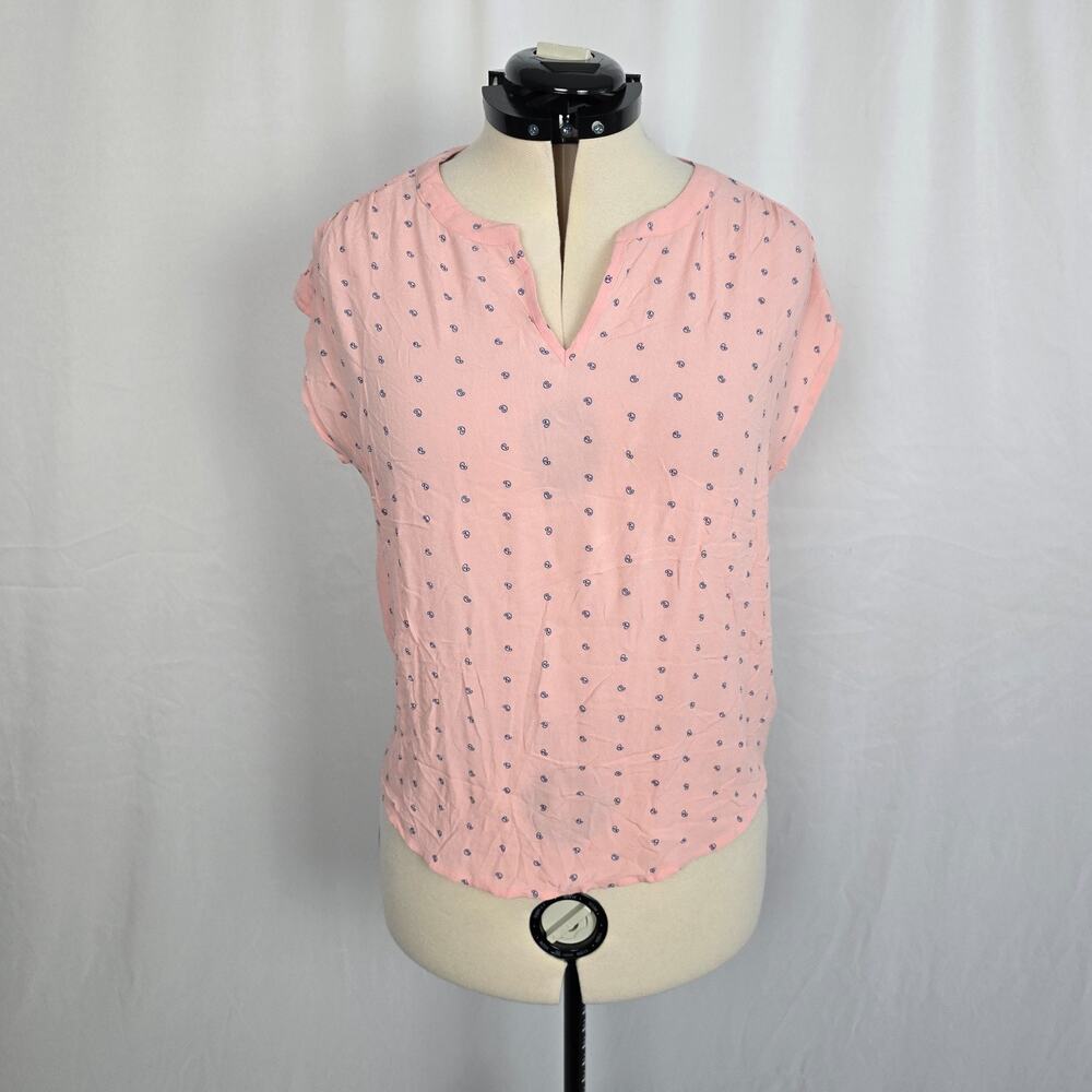 Style & Co Cap Sleeve Blouse Women's SP Pink Blue Notched V-Neck NWT